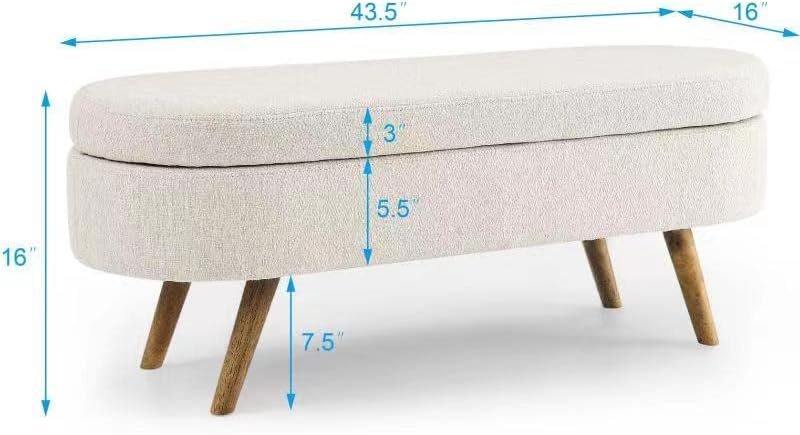 Oval Upholstered Storage Bench Ottoman