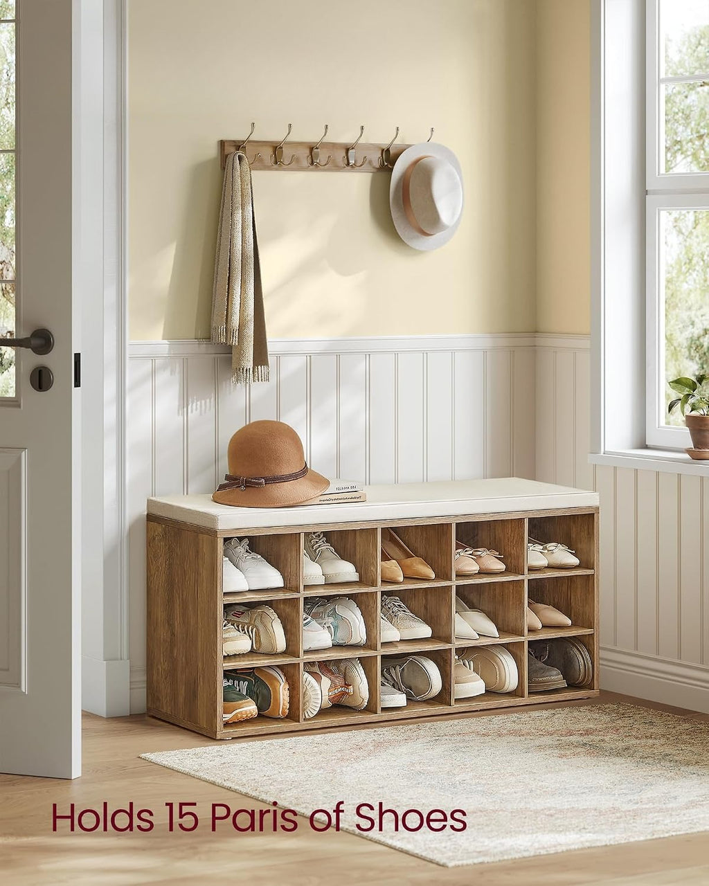 Cushioned Cubby Entryway Shoe Bench