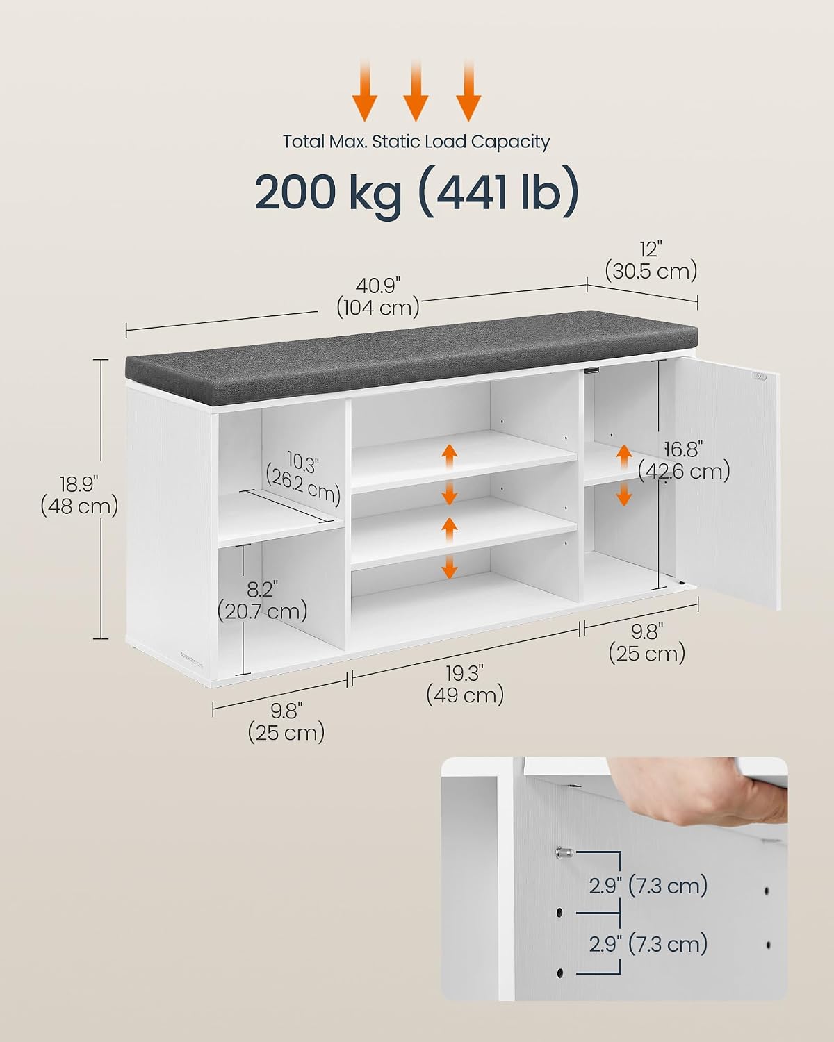 Cushioned Cubby Shoe Storage Bench