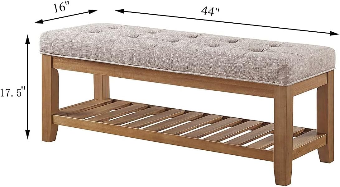 Tufted Linen Ottoman Bench