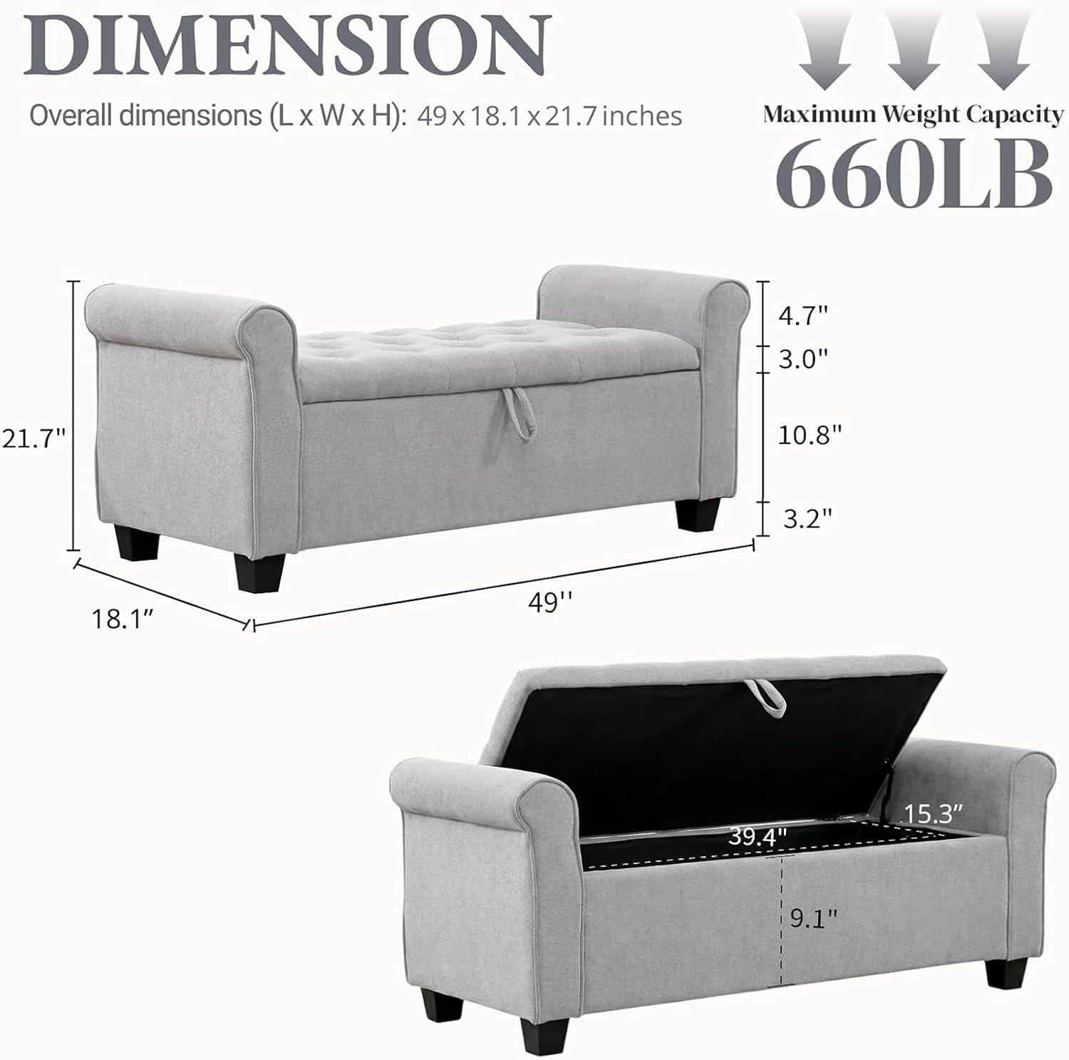Upholstered End Bed Storage Bench