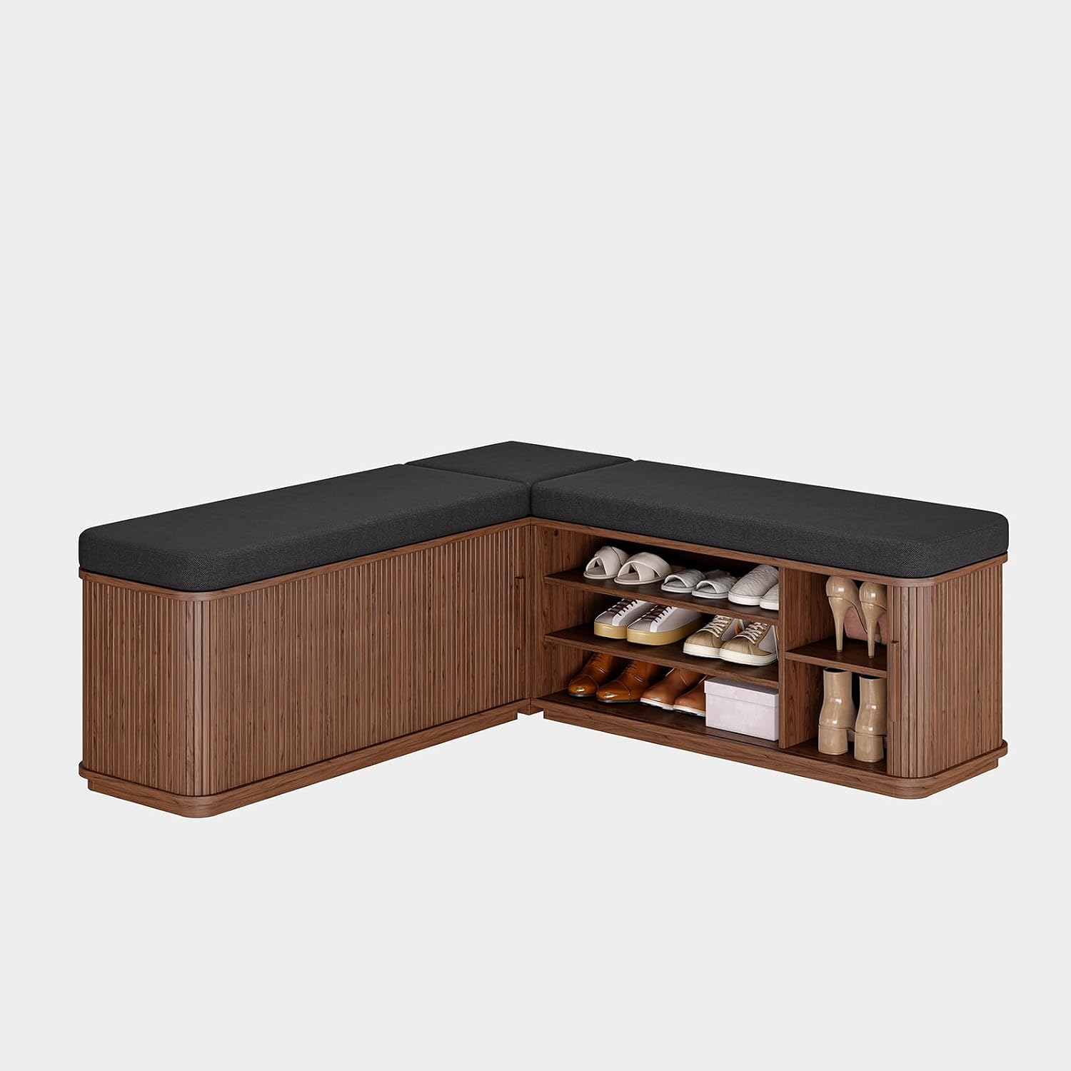 L-Shaped Cushioned Storage Shoe Bench