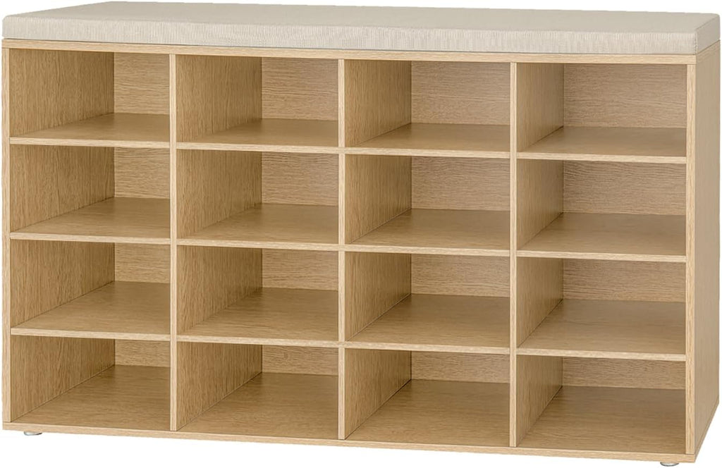 Cushioned Cubby Shoe Storage Bench