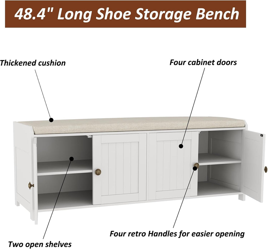 Wood Shoe Bench With Cushioned Seat