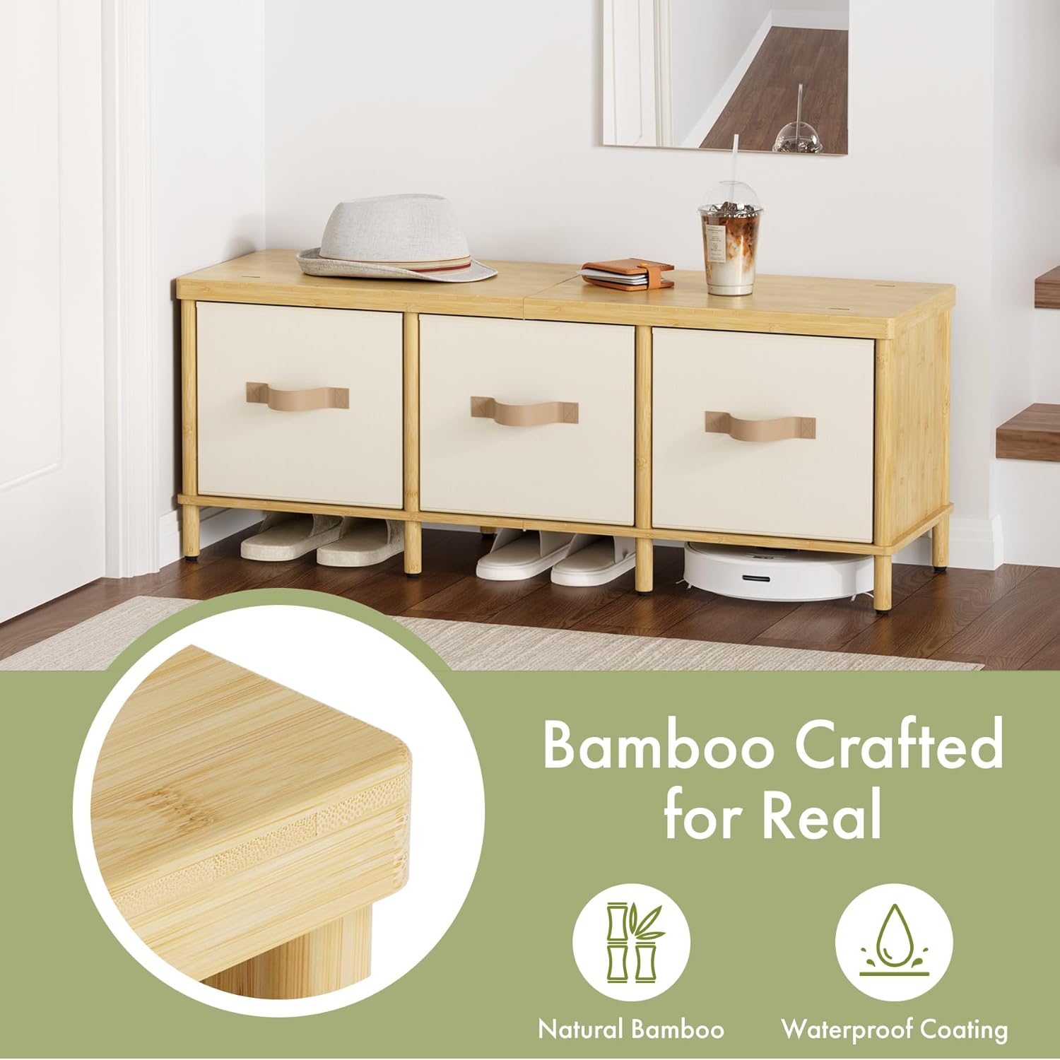 Bamboo Cushioned Storage Bench Chest