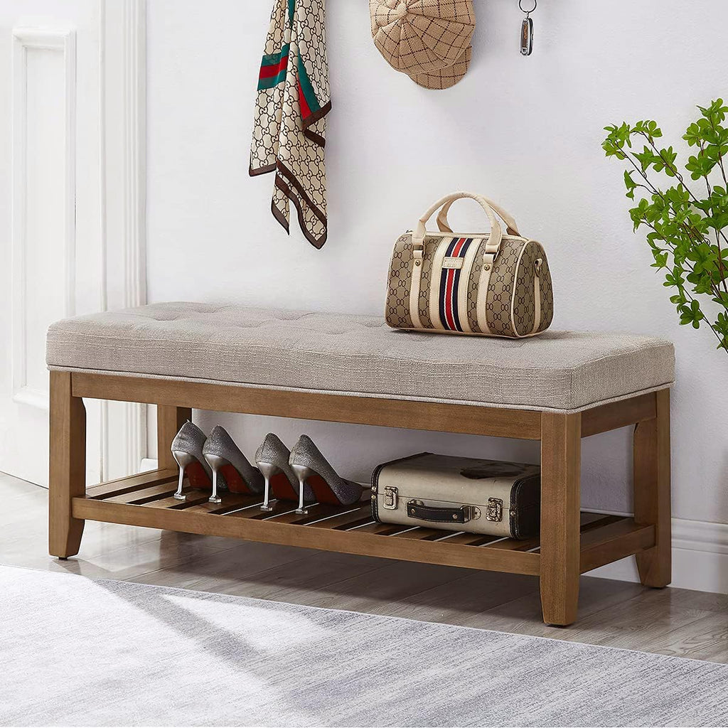 Tufted Linen Ottoman Bench