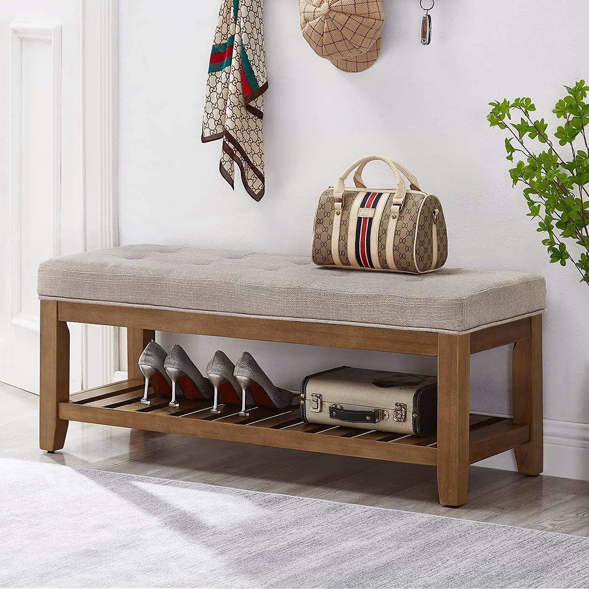 Tufted Linen Ottoman Bench