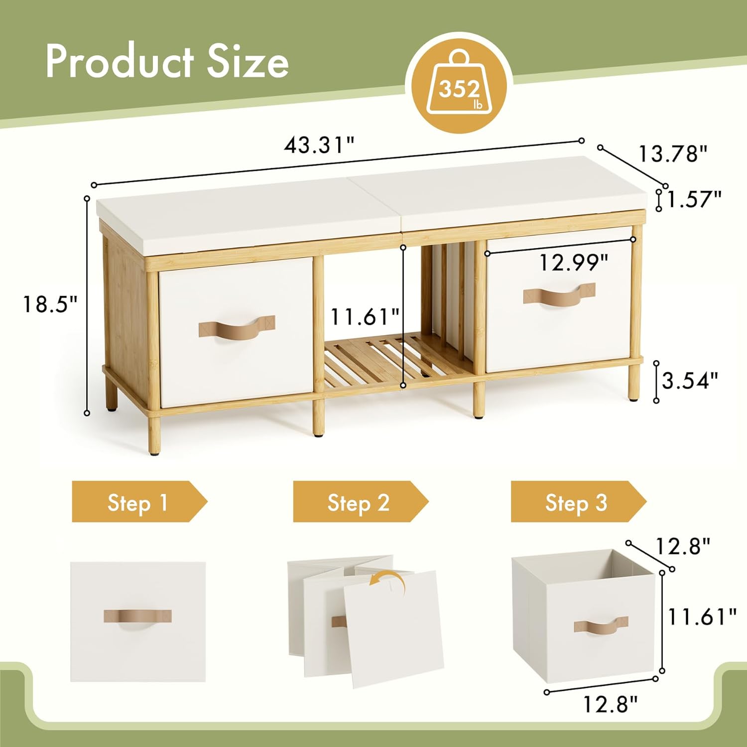 Bamboo Cushioned Storage Bench Chest