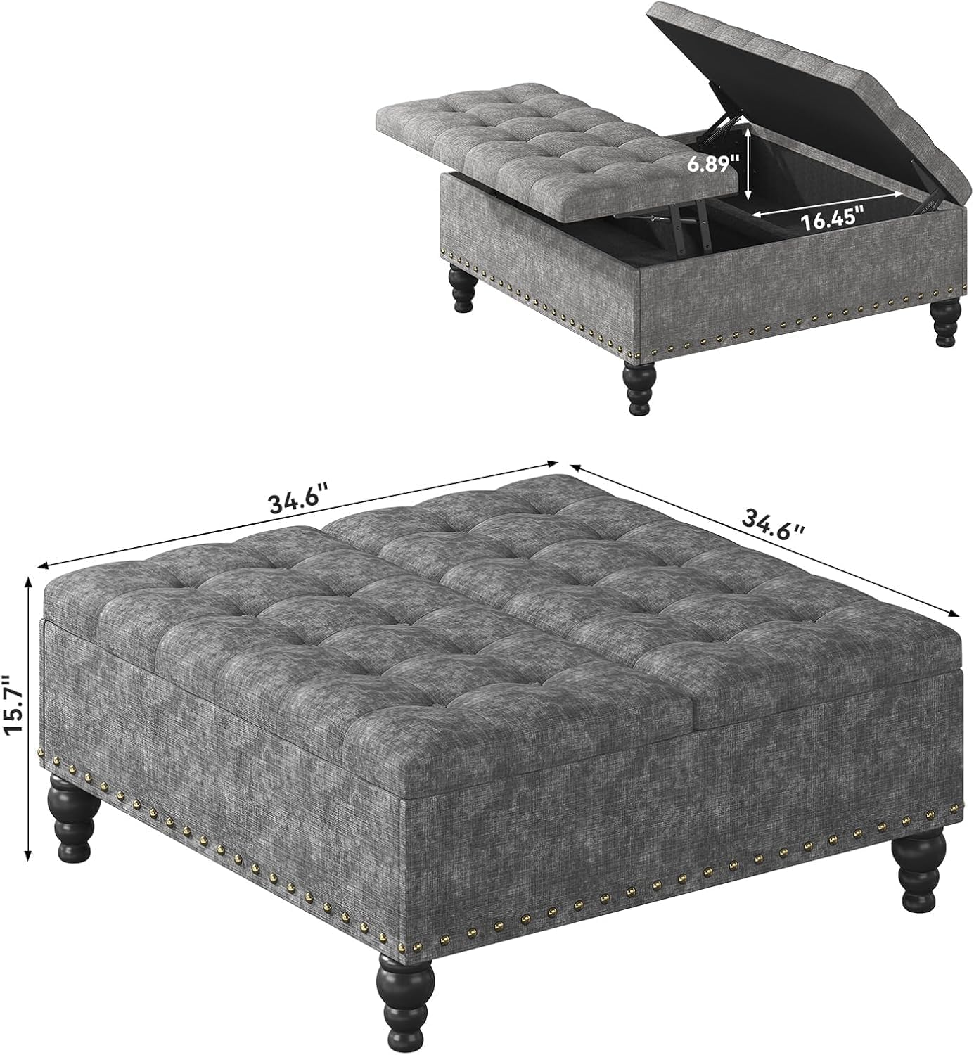 Tufted Lift Top Storage Ottoman Table