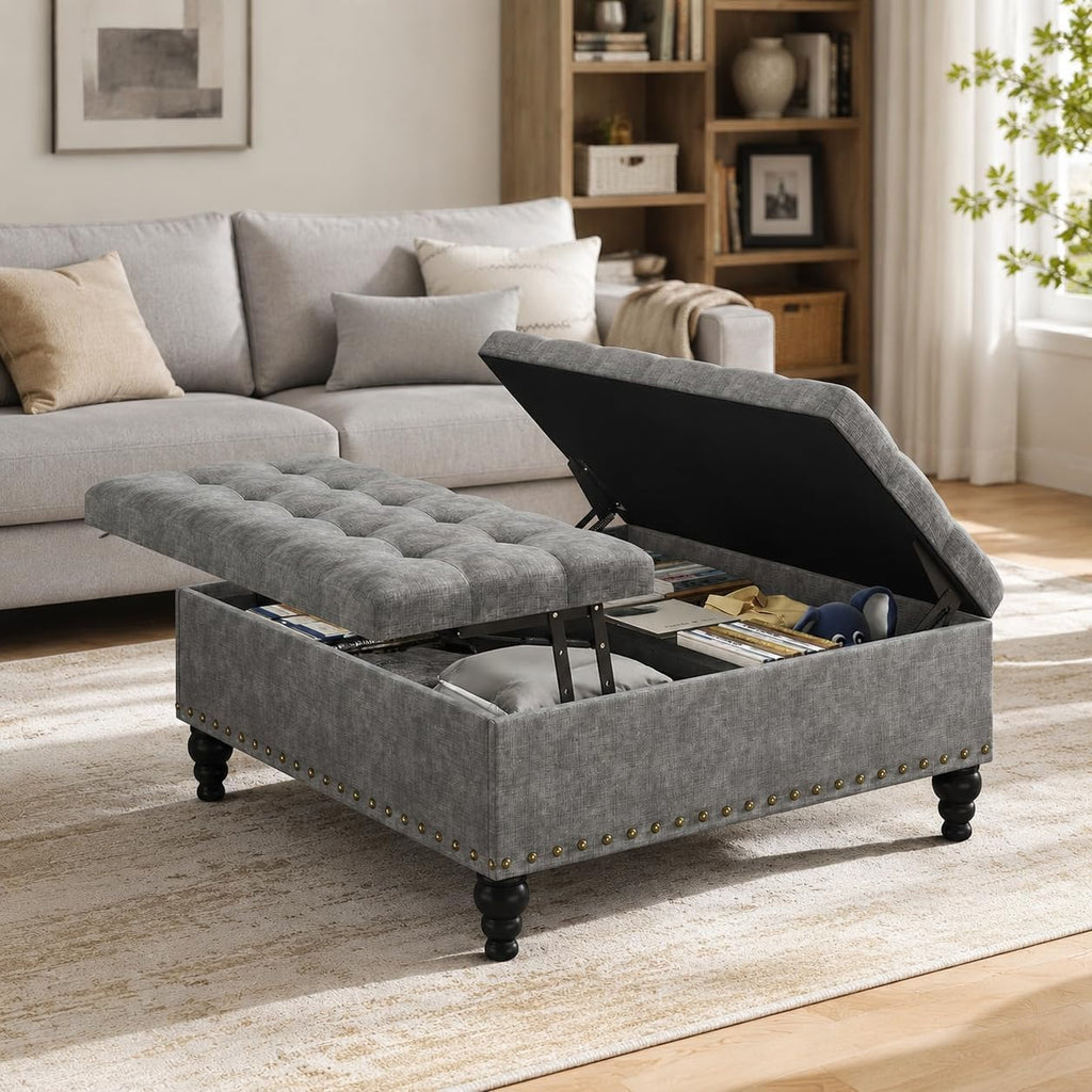 Tufted Lift Top Storage Ottoman Table
