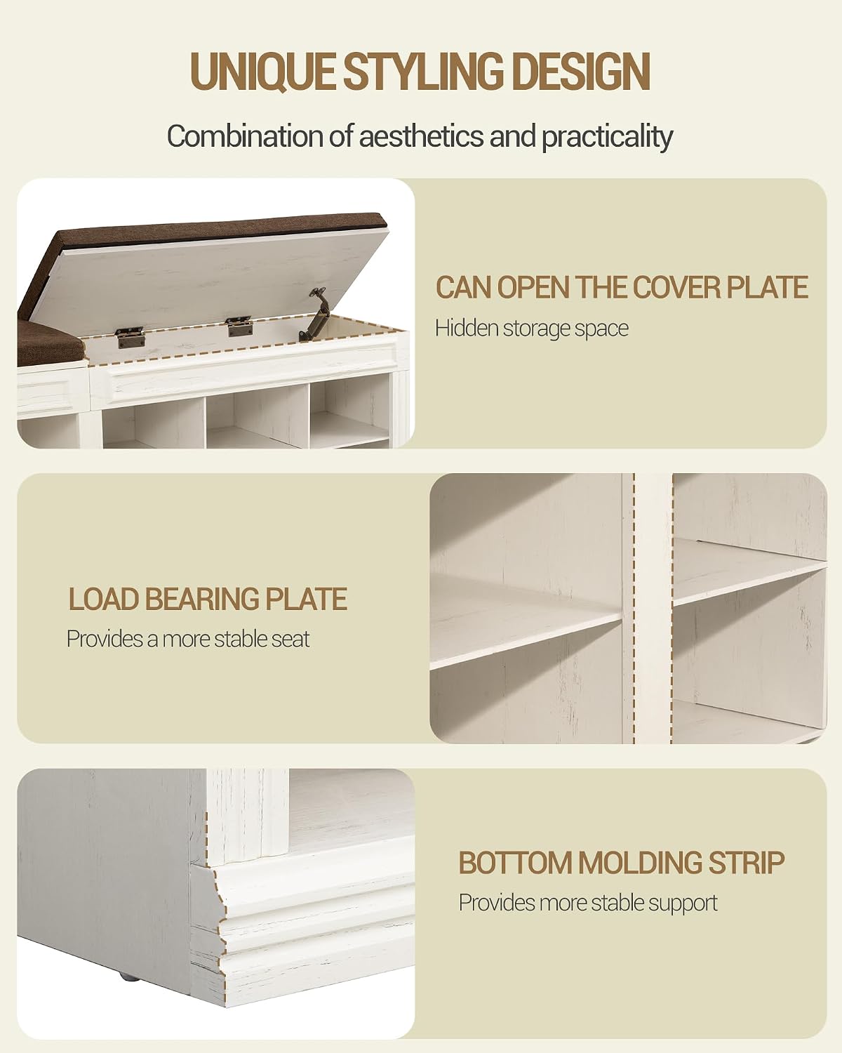 Farmhouse Cushioned Shoe Storage Bench