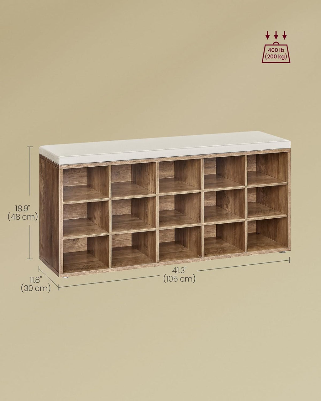Cushioned Cubby Entryway Shoe Bench