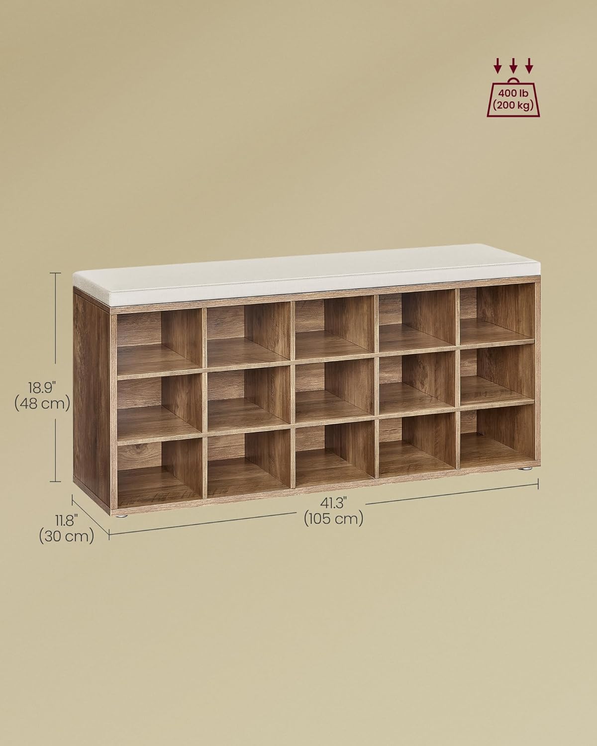 Cushioned Cubby Entryway Shoe Bench