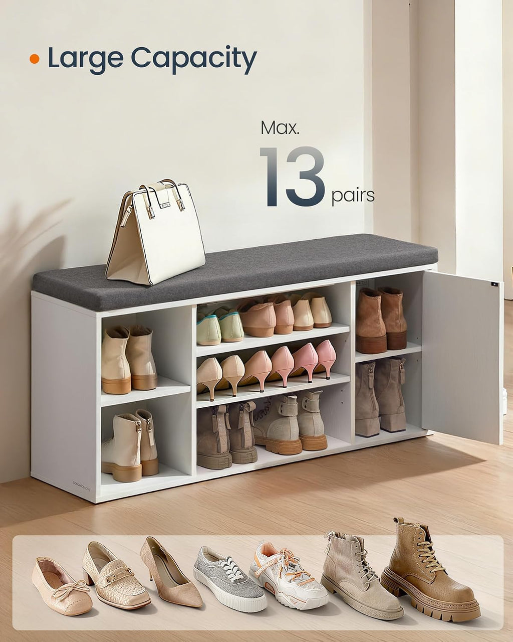 Cushioned Cubby Shoe Storage Bench