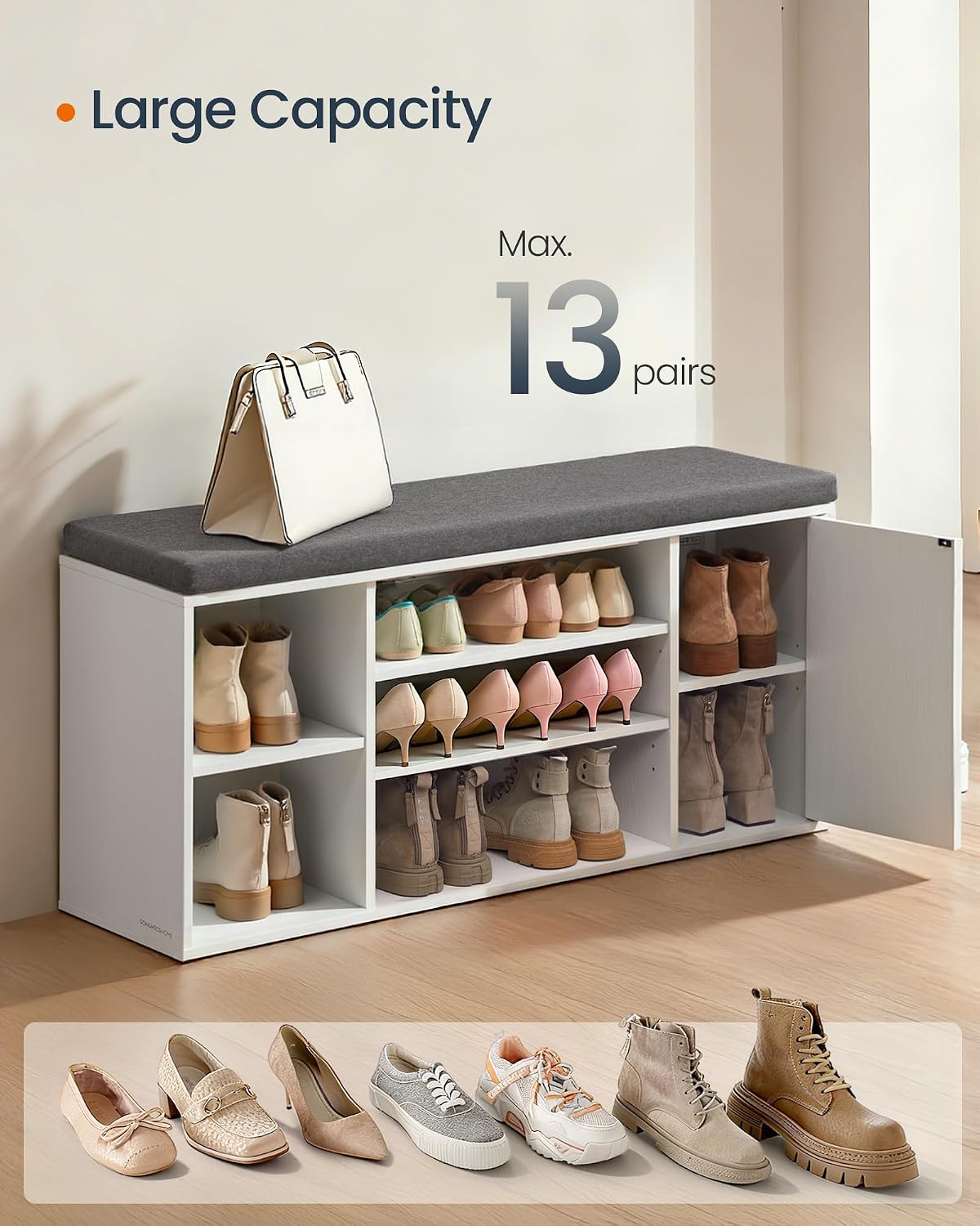 Cushioned Cubby Shoe Storage Bench