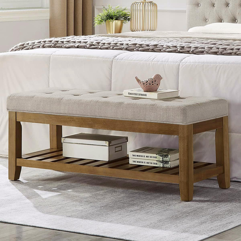 Tufted Linen Ottoman Bench