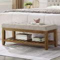 Tufted Linen Ottoman Bench