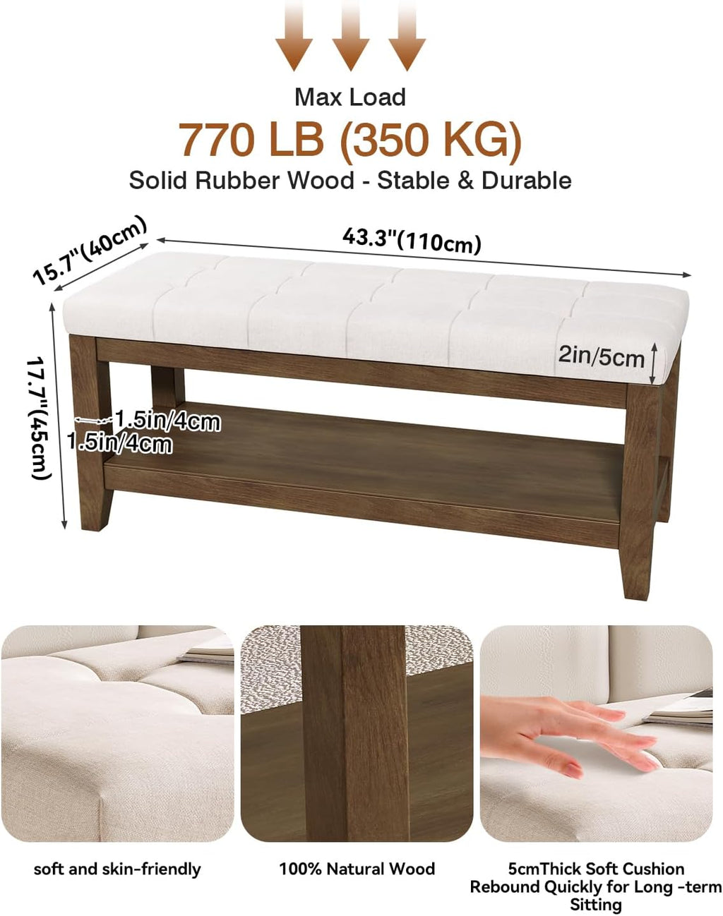 Vintage Cushioned Wooden Shoe Bench
