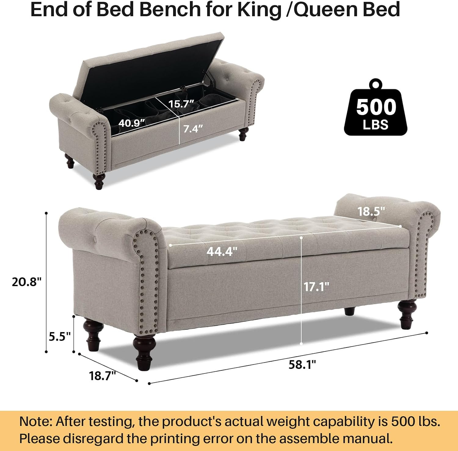 Upholstered Storage Bed Bench Ottoman