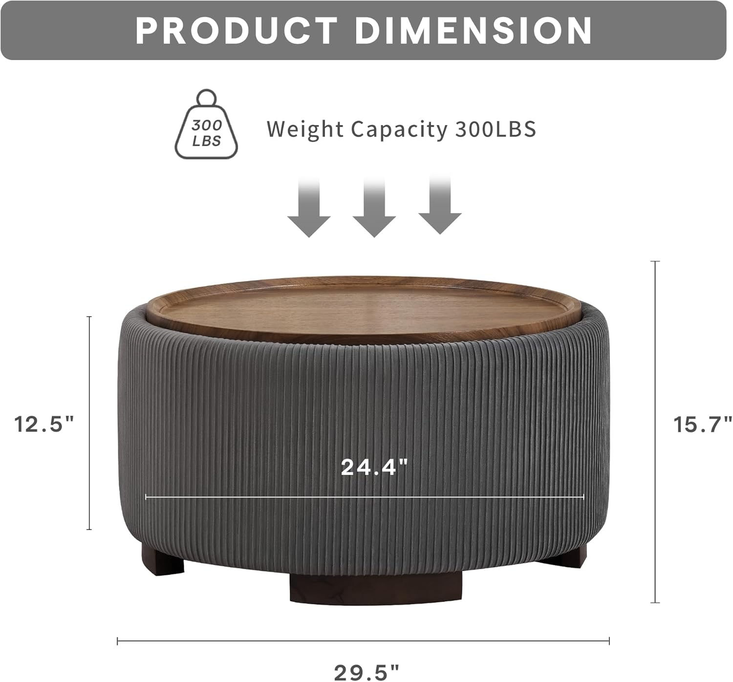Round Velvet Storage Ottoman Table