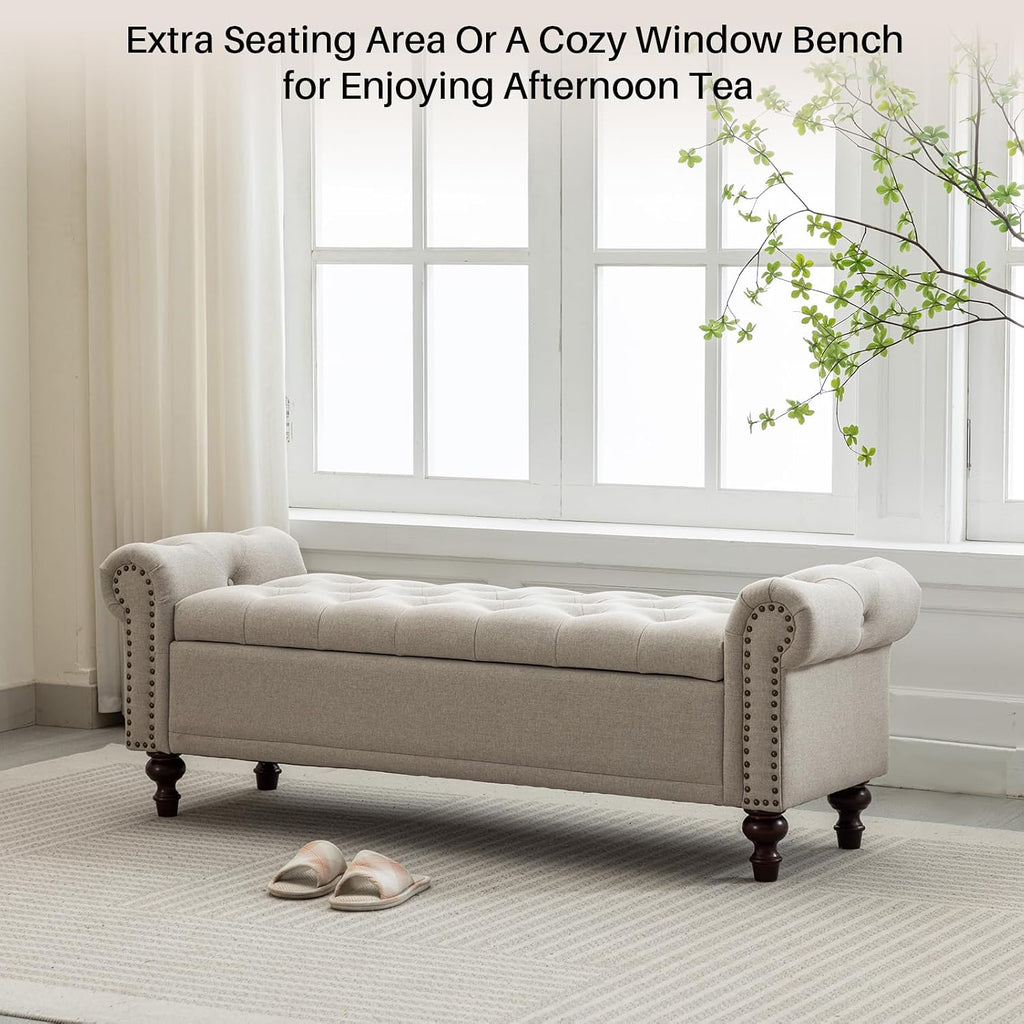 Upholstered Storage Bed Bench Ottoman