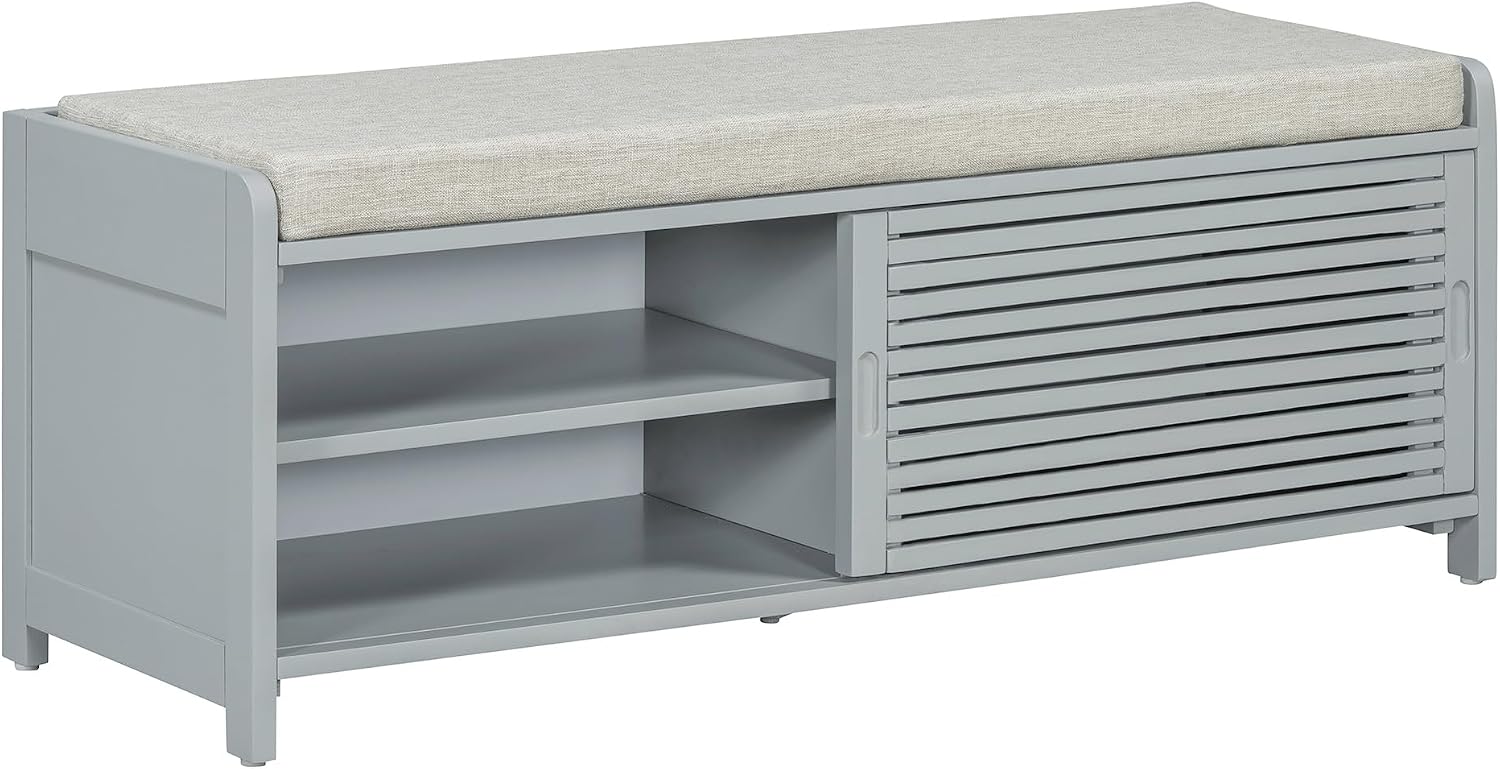 Wood Shoe Bench with Upholstered Seat