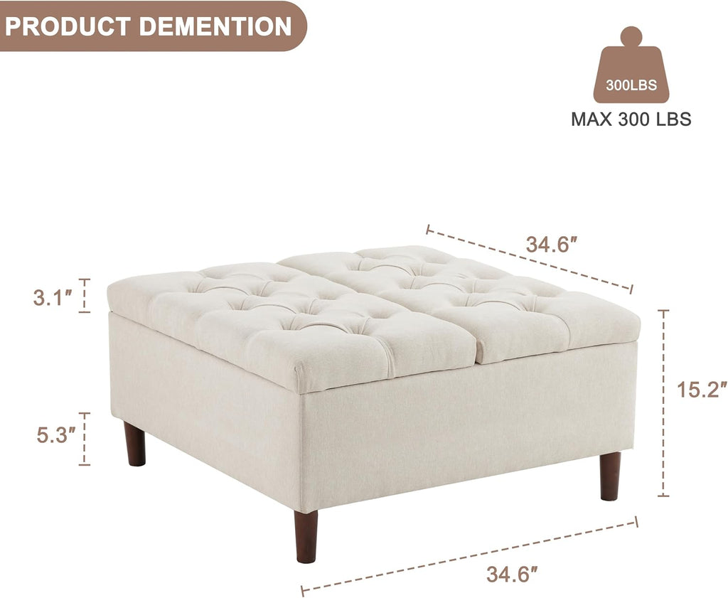 Square Tufted Storage Ottoman Table