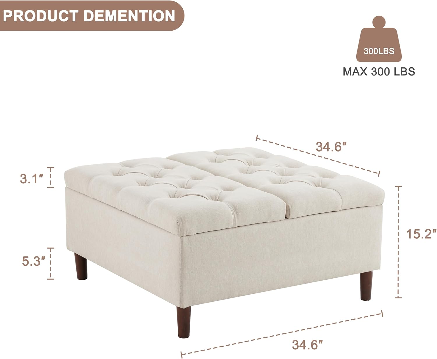 Square Tufted Storage Ottoman Table