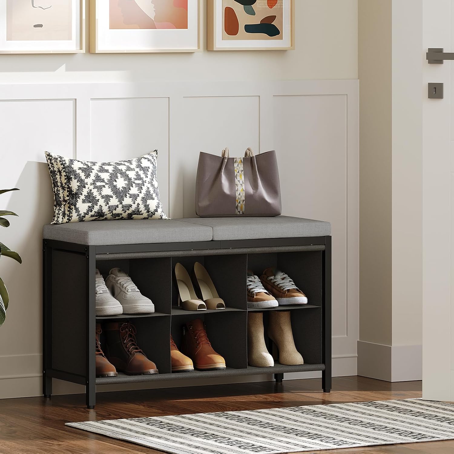 Cushioned Compartment Shoe Storage Bench