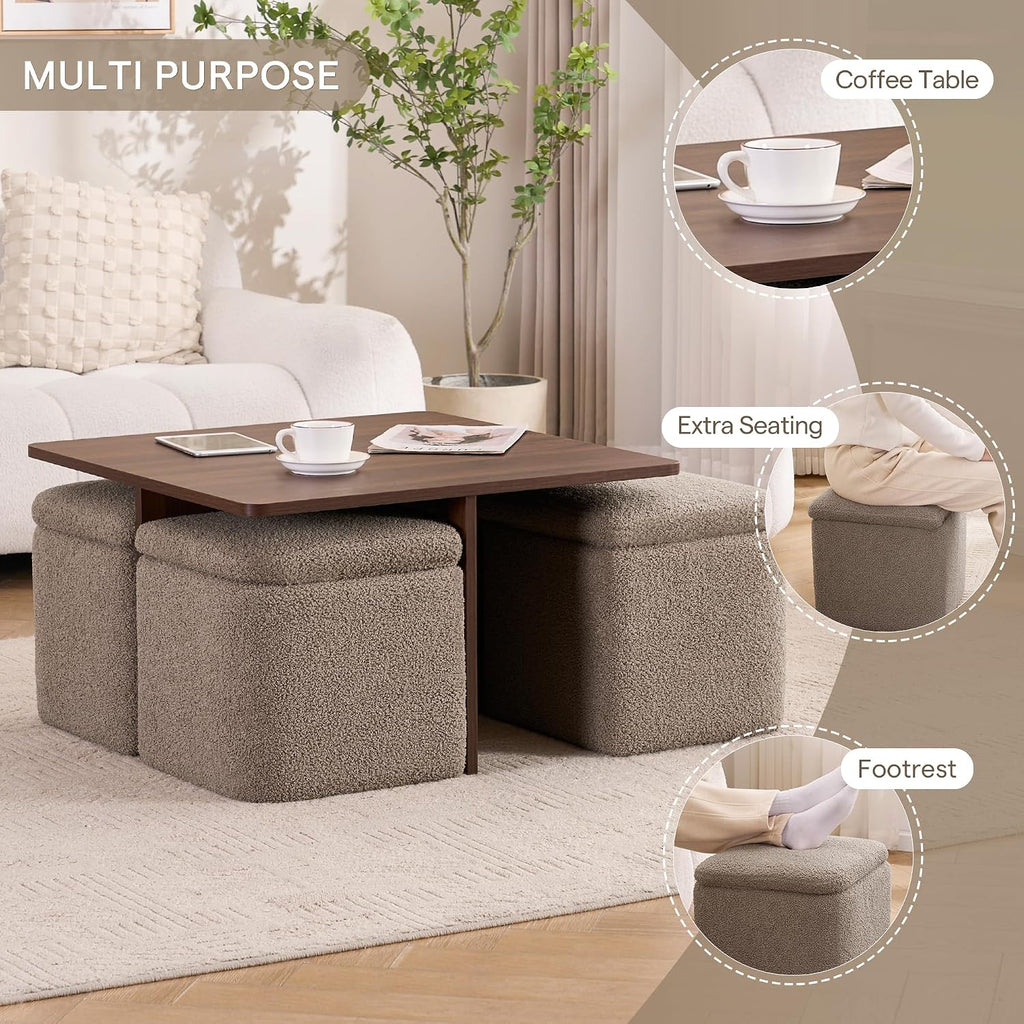 Square Coffee Table with Storage Ottomans