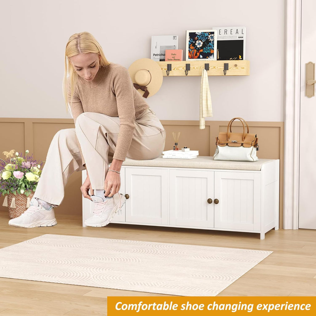 Wood Shoe Bench With Cushioned Seat
