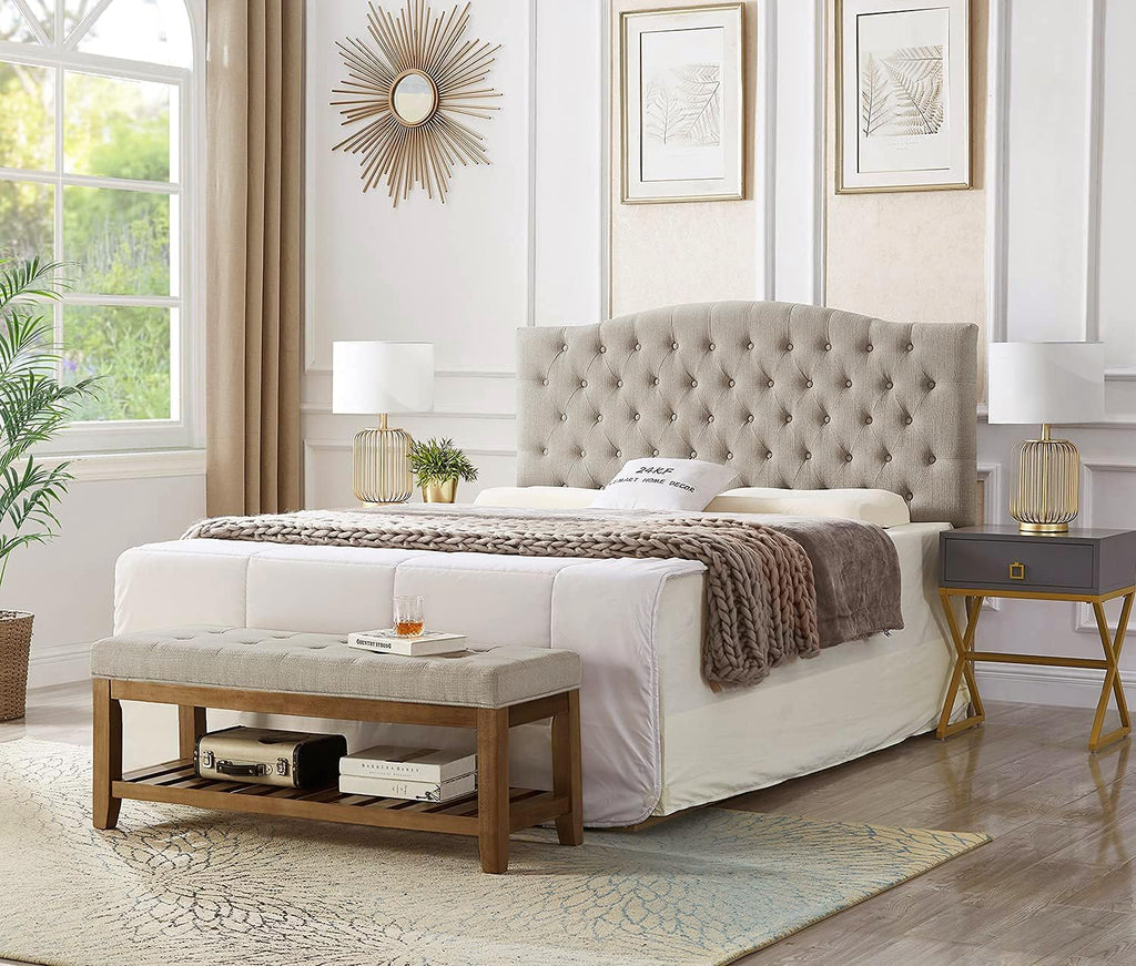 Tufted Linen Ottoman Bench