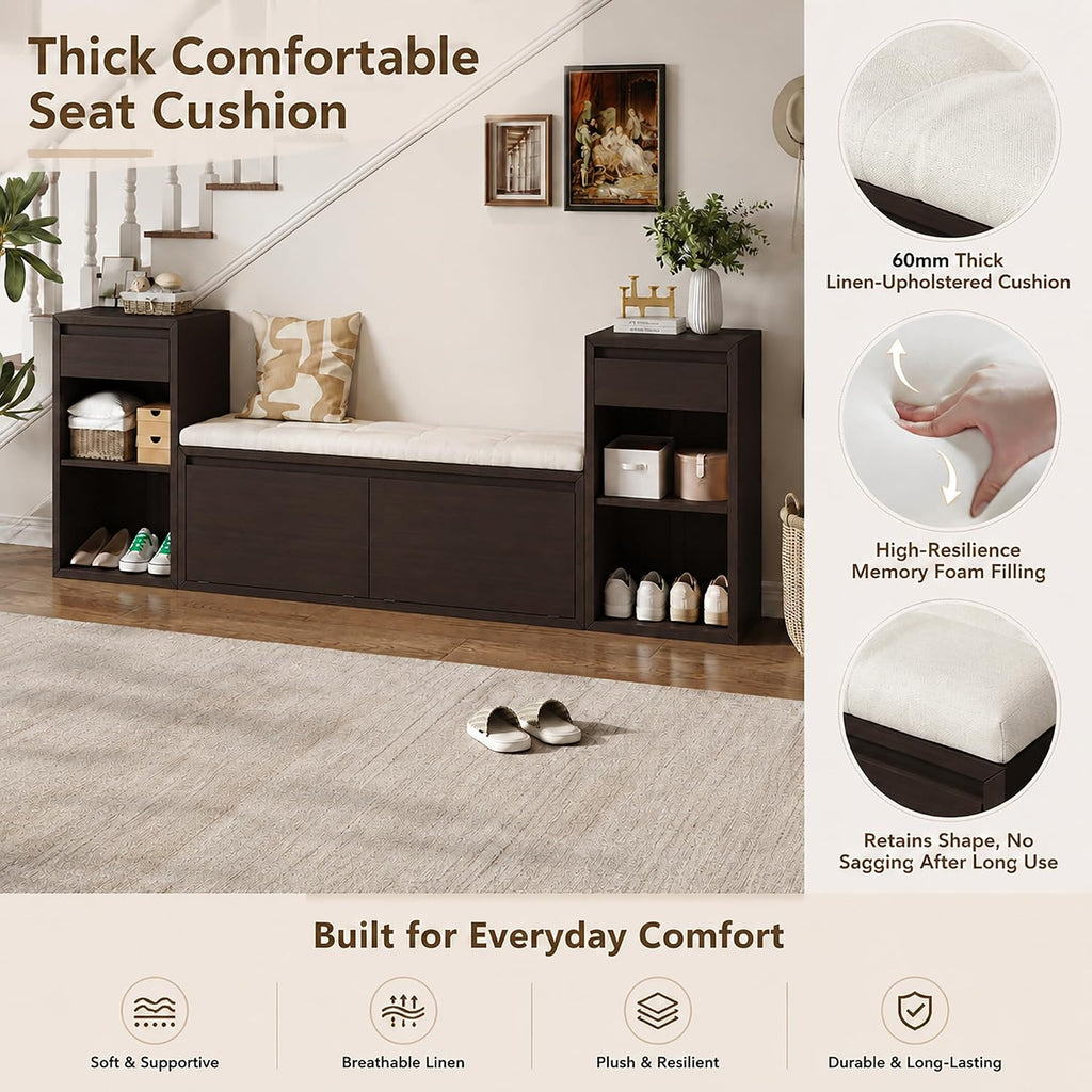 Wood Shoe Storage Bench with Cushion