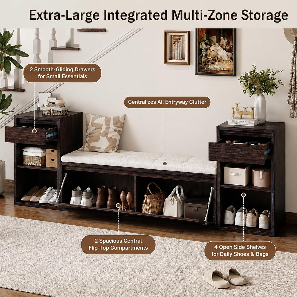 Wood Shoe Storage Bench with Cushion