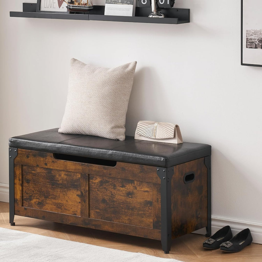 Retro Wooden Storage Ottoman Bench