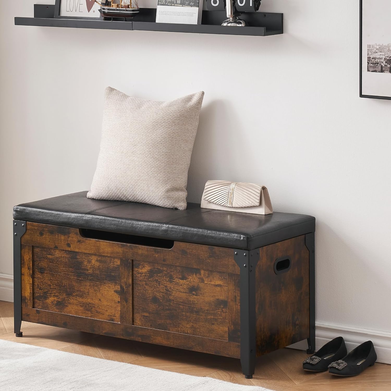 Retro Wooden Storage Ottoman Bench