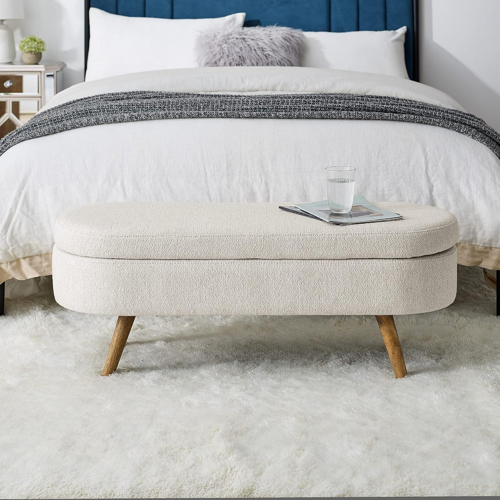 Oval Upholstered Storage Bench Ottoman