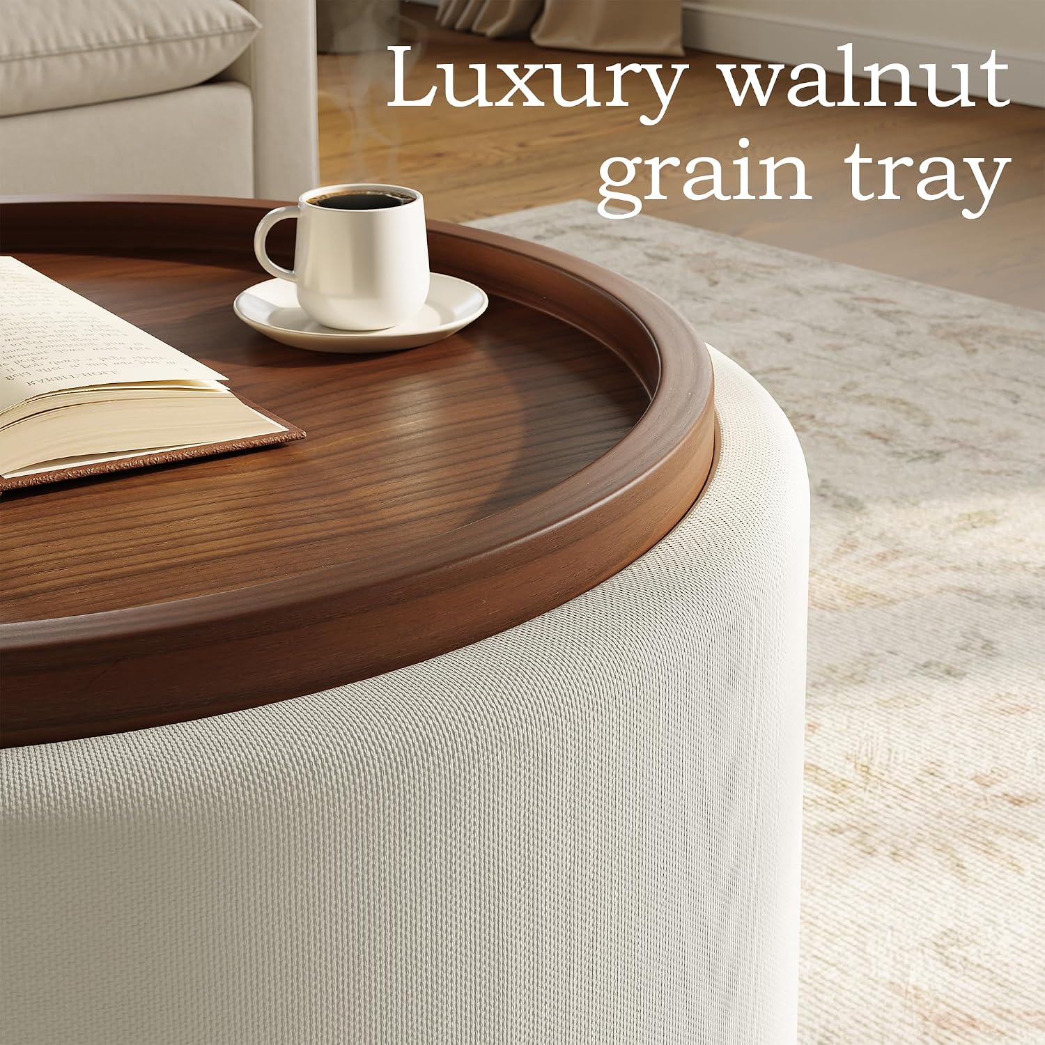 Round Linen Storage Ottoman Table