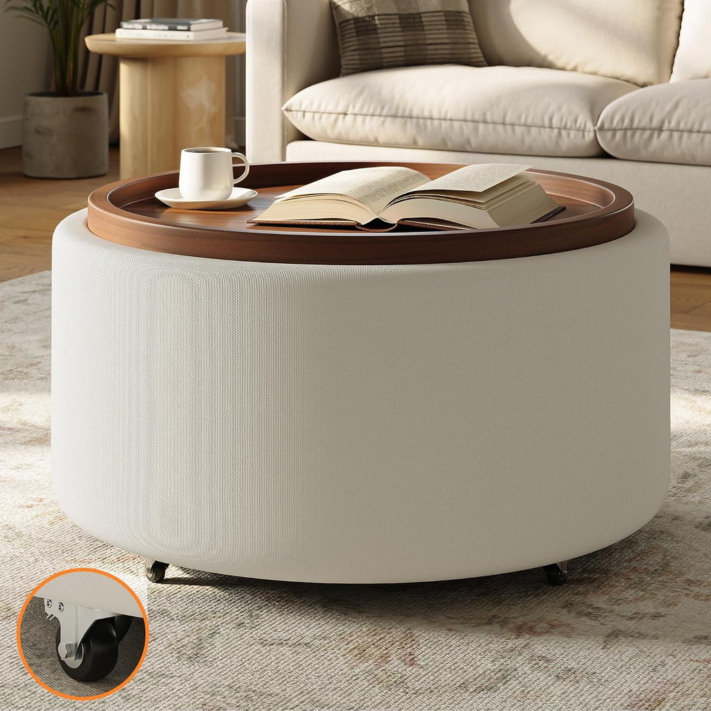 Round Linen Storage Ottoman Table