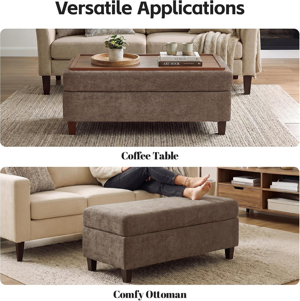 Chenille Storage Ottoman Coffee Table
