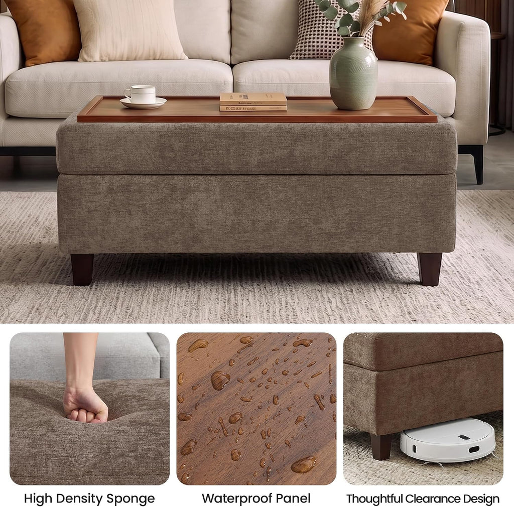 Chenille Storage Ottoman Coffee Table