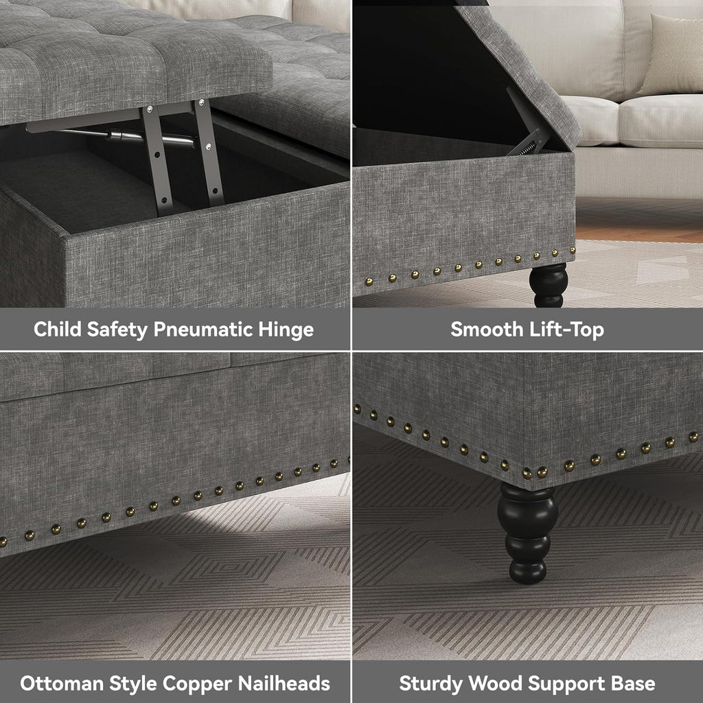 Tufted Lift Top Storage Ottoman Table