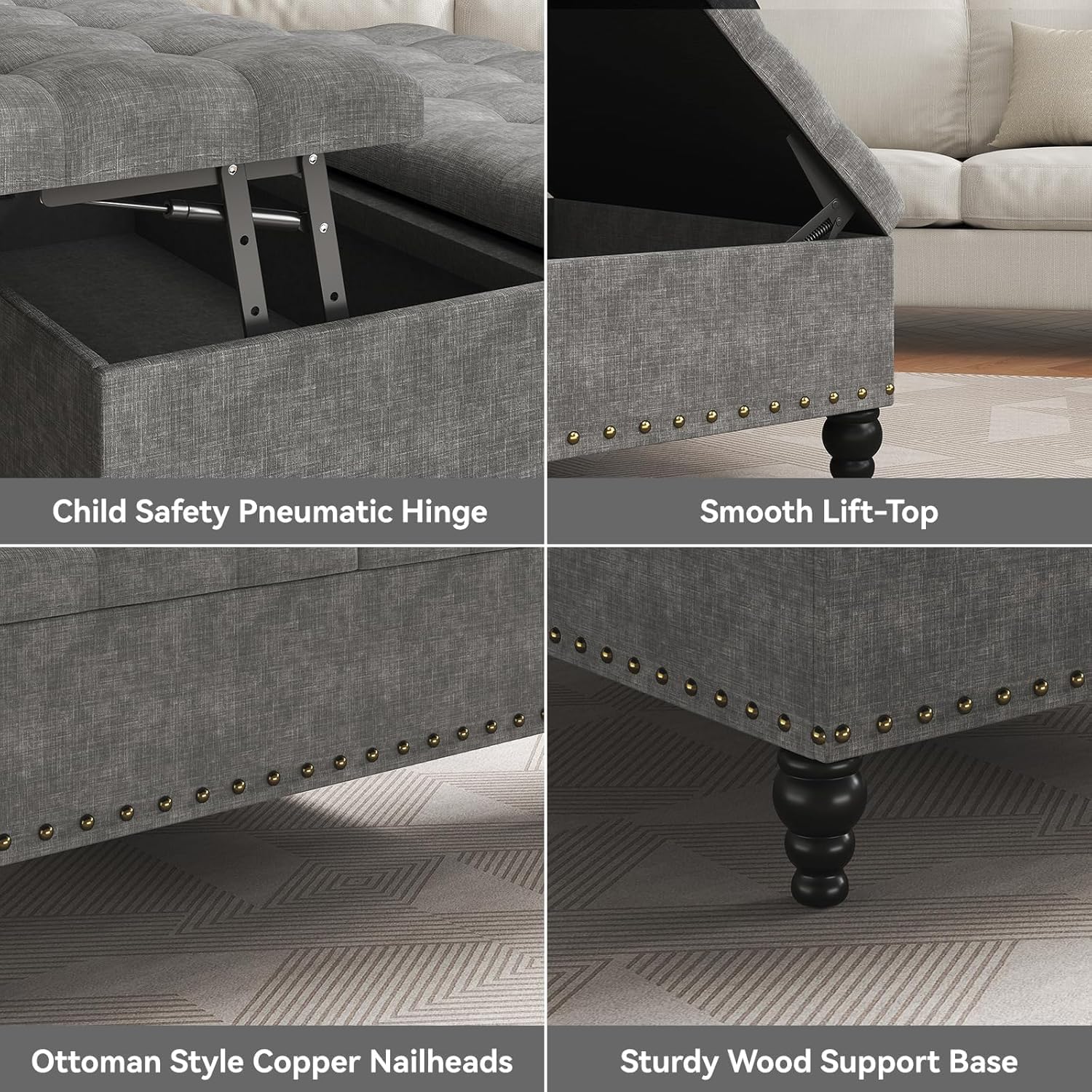Tufted Lift Top Storage Ottoman Table
