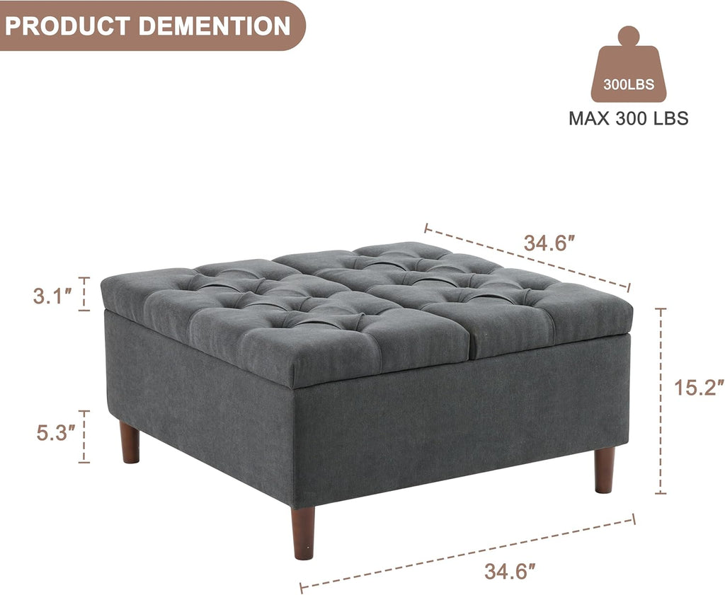 Square Tufted Storage Ottoman Table