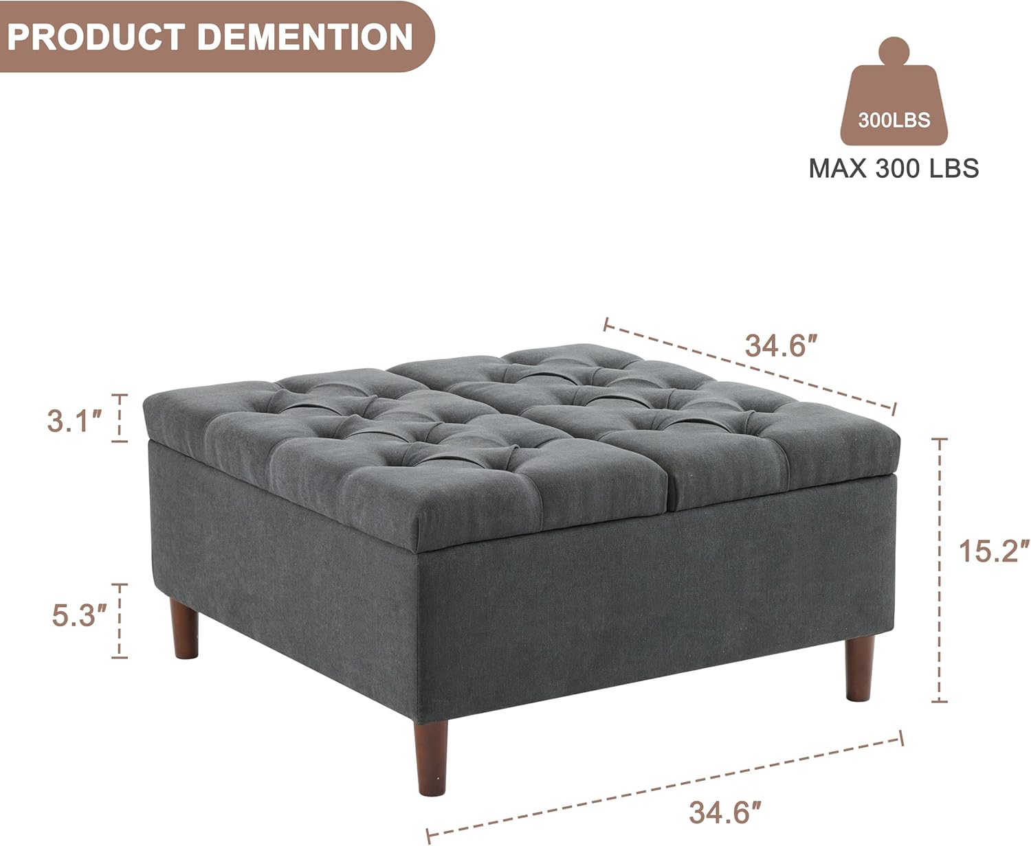 Square Tufted Storage Ottoman Table