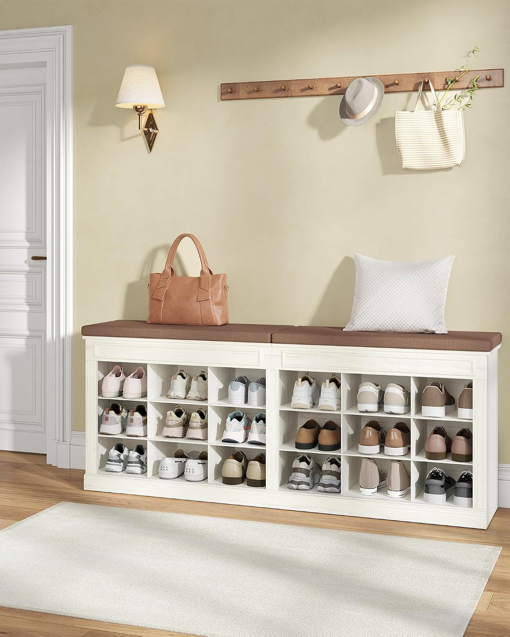 Farmhouse Cushioned Shoe Storage Bench