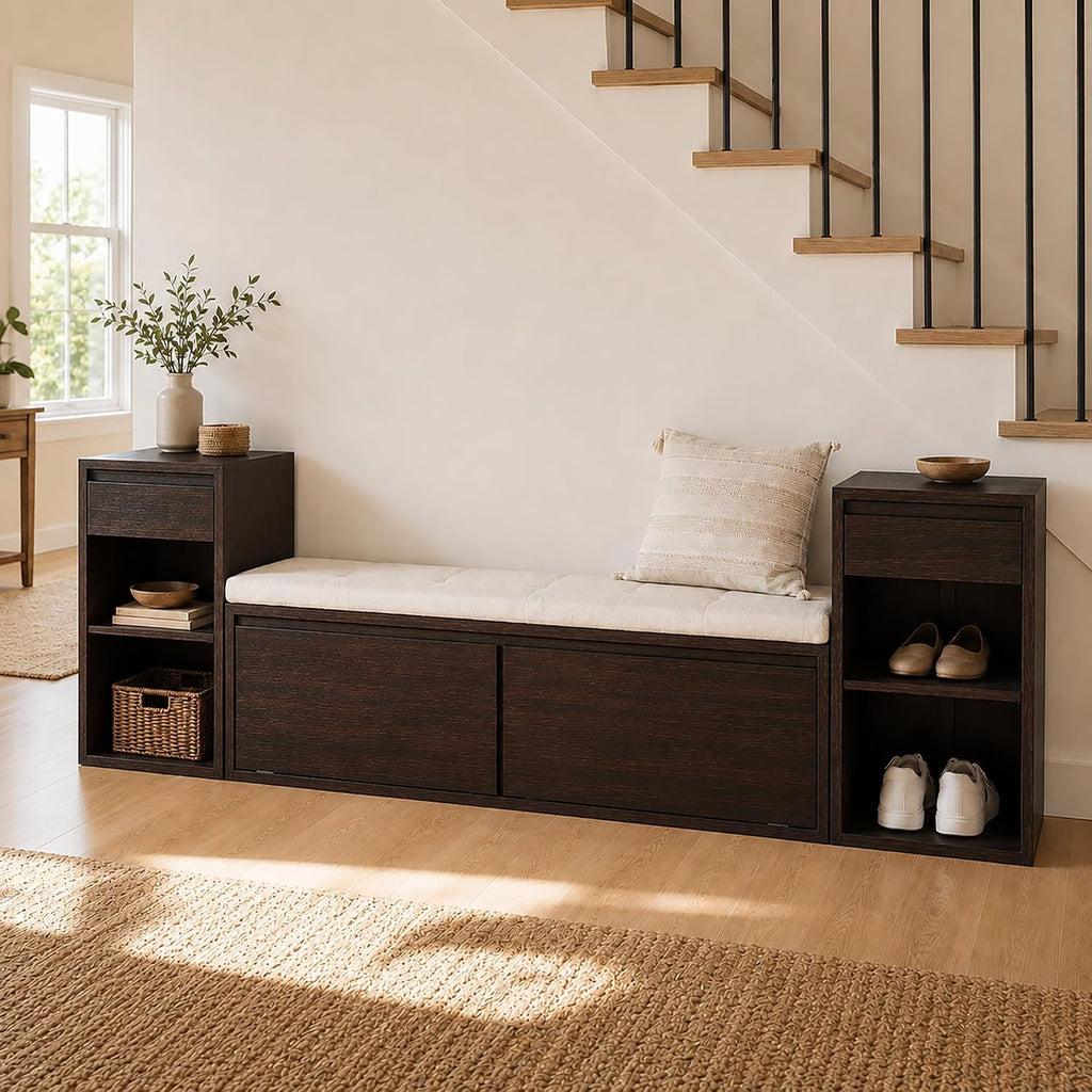 Wood Shoe Storage Bench with Cushion