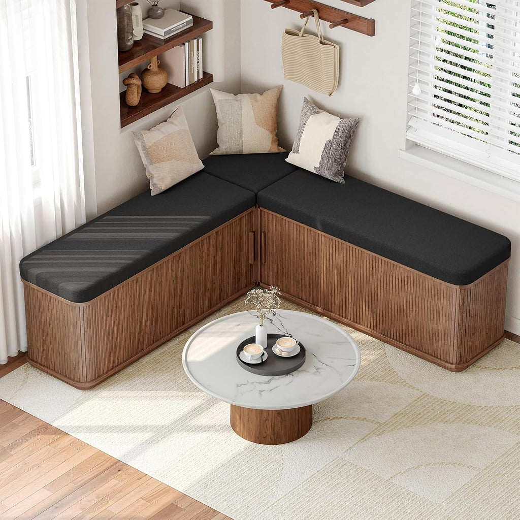 L-Shaped Cushioned Storage Shoe Bench