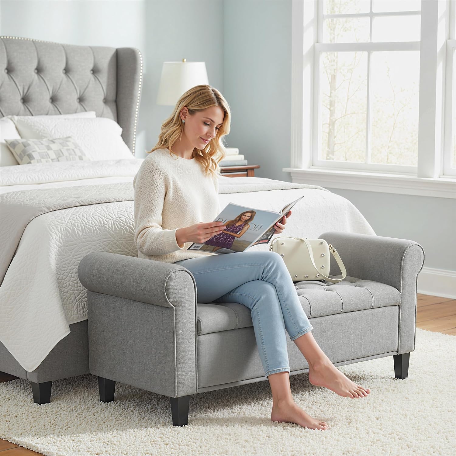 Tufted Arm Upholstered Storage Bench