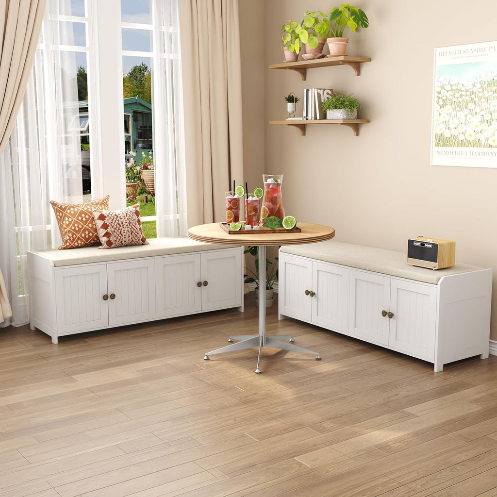Wood Shoe Bench With Cushioned Seat